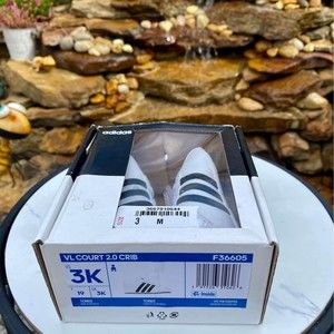 Adidas Baby Vl Court 2.0 Crib Shoes Size 3K White Black New In the Box